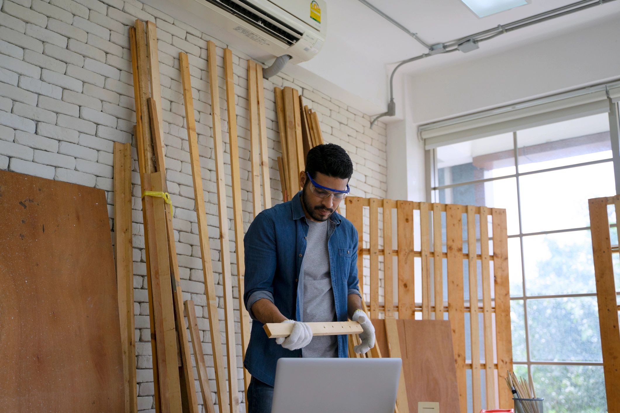 Carpenter working in a workshop